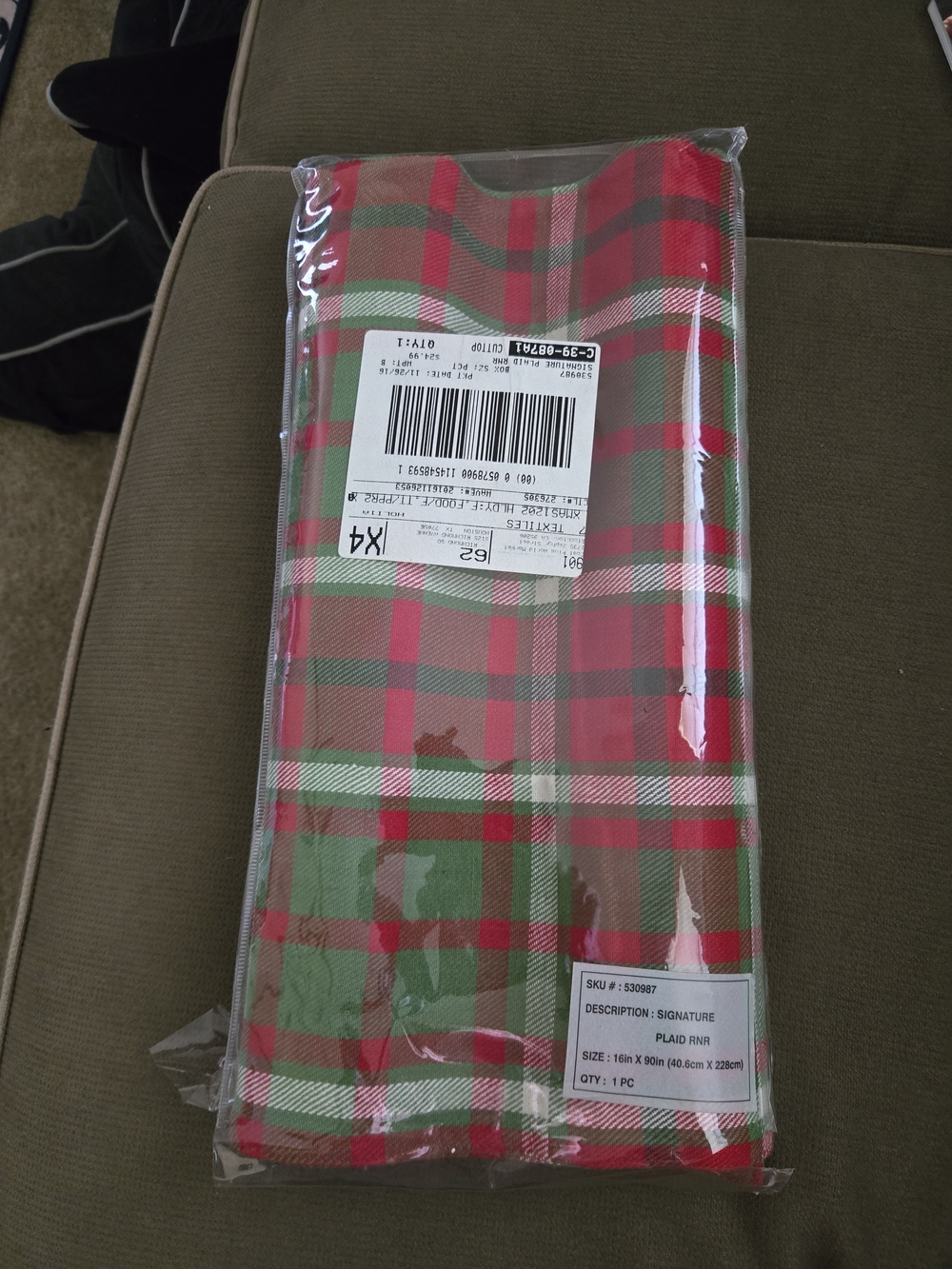 World Market Plaid Holiday Table Runner - Green and Red
